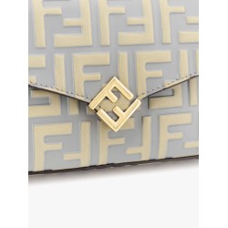 Wallet on chain leather shoulder bag with FF embossed motif