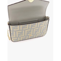 Wallet on chain leather shoulder bag with FF embossed motif