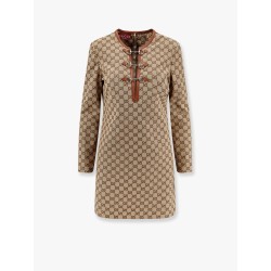 Cotton blend dress with all-over gg print
