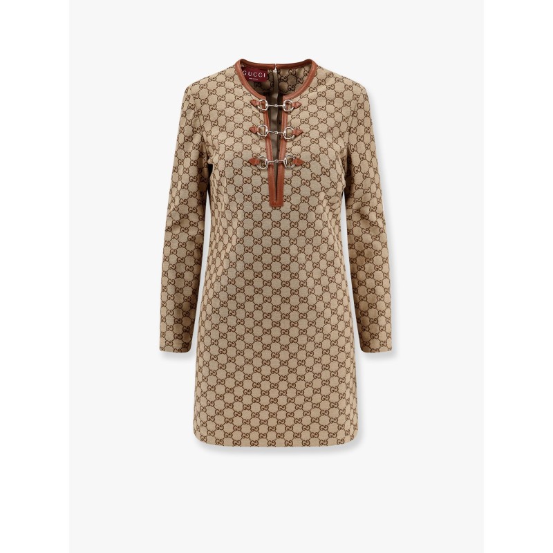 Cotton blend dress with all-over gg print