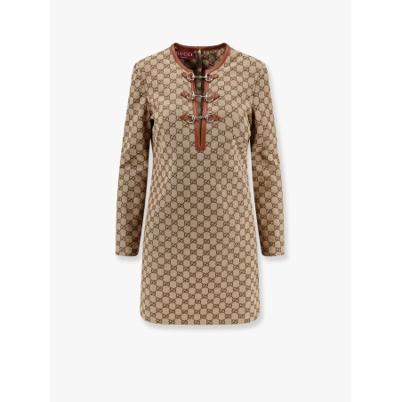 Cotton blend dress with all-over gg print
