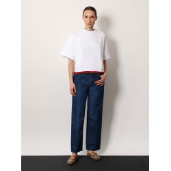 Crop cotton sweatshirt with web profiles