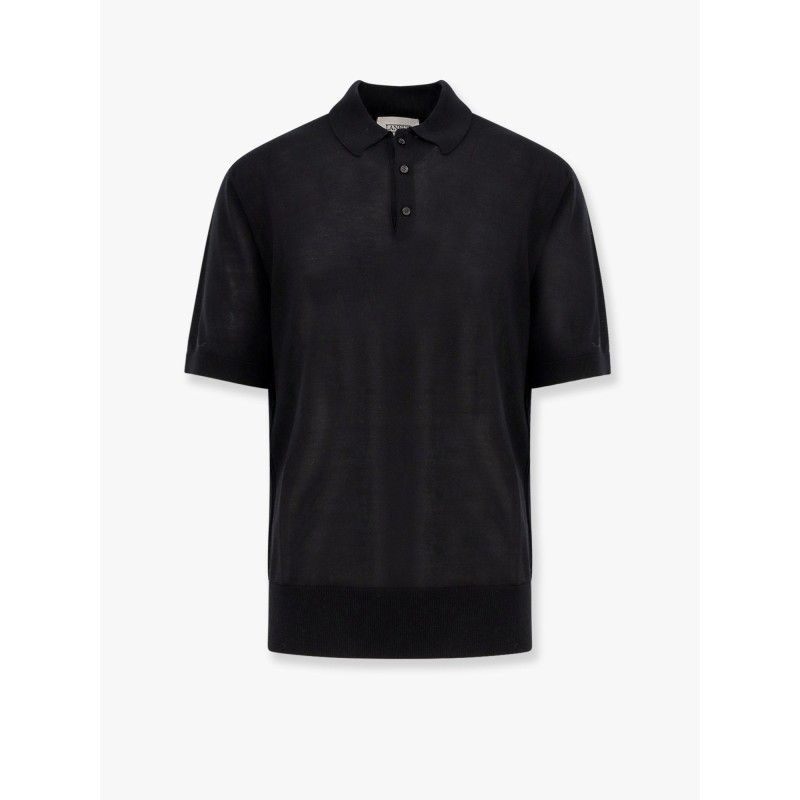 Knitted polo shirt with ribbed profiles