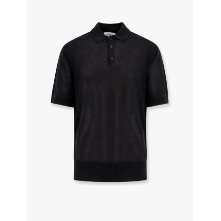 Knitted polo shirt with ribbed profiles