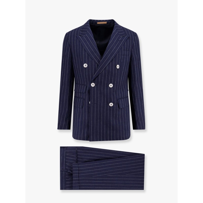 Double-breasted pinstriped linen suit
