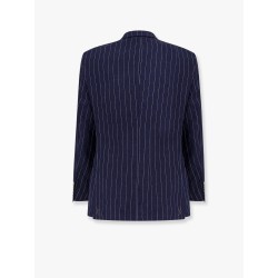 Double-breasted pinstriped linen suit
