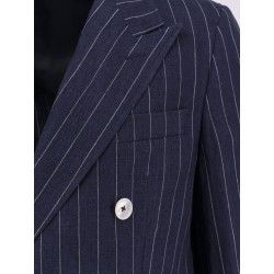 Double-breasted pinstriped linen suit