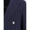 Double-breasted pinstriped linen suit