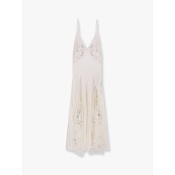 Red carpet dress in silk georgette fabric and embroidered lace
