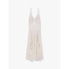 Red carpet dress in silk georgette fabric and embroidered lace