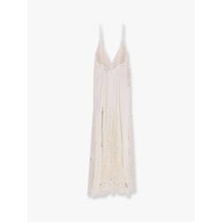 Red carpet dress in silk georgette fabric and embroidered lace