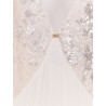 Red carpet dress in silk georgette fabric and embroidered lace