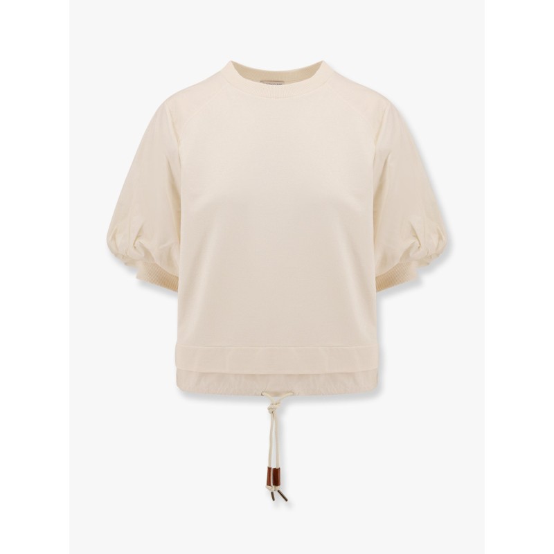 Cotton and nylon t-shirt with puffed sleeves