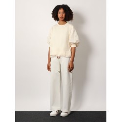 Cotton and nylon t-shirt with puffed sleeves