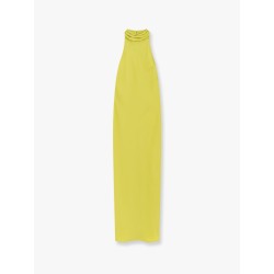 Satin long dress with neckline on the back