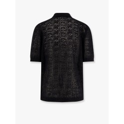Perforated linen and cotton cardigan