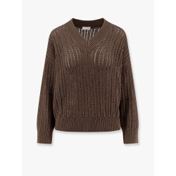 Cotton openwork rib sweater with monili detail