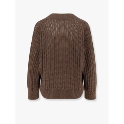 Cotton openwork rib sweater with monili detail
