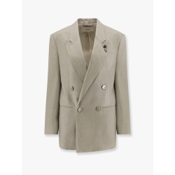 Cameron linen blazer with iconic brooch