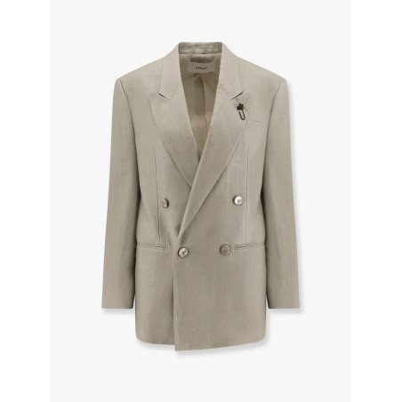 Cameron linen blazer with iconic brooch