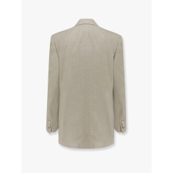 Cameron linen blazer with iconic brooch