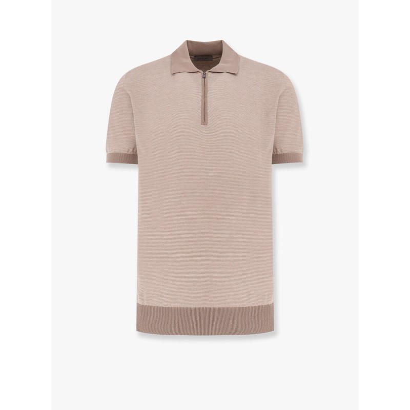 Striped cotton and silk polo shirt