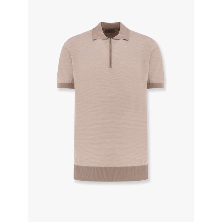 Striped cotton and silk polo shirt