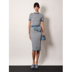 Baguette continental with chain denim-effect ff jacquard wallet
