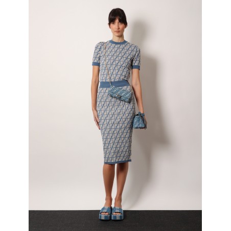 Baguette continental with chain denim-effect ff jacquard wallet