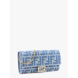 Baguette continental with chain denim-effect ff jacquard wallet