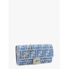Baguette continental with chain denim-effect ff jacquard wallet