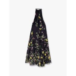 Plumeria ramie dress with multicolor print