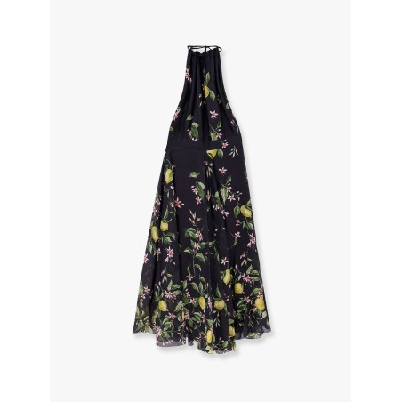 Plumeria ramie dress with multicolor print