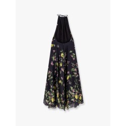 Plumeria ramie dress with multicolor print