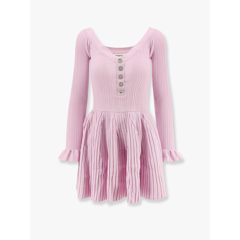 Ribbed knit mini dress with jewel buttons
