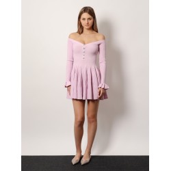 Ribbed knit mini dress with jewel buttons