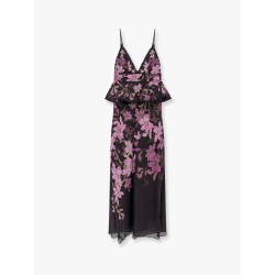 Linen and cotton long dress with floral print