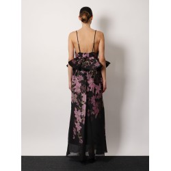 Linen and cotton long dress with floral print