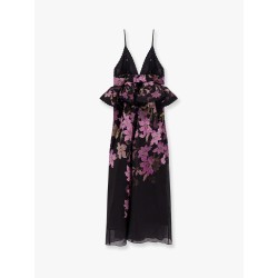 Linen and cotton long dress with floral print