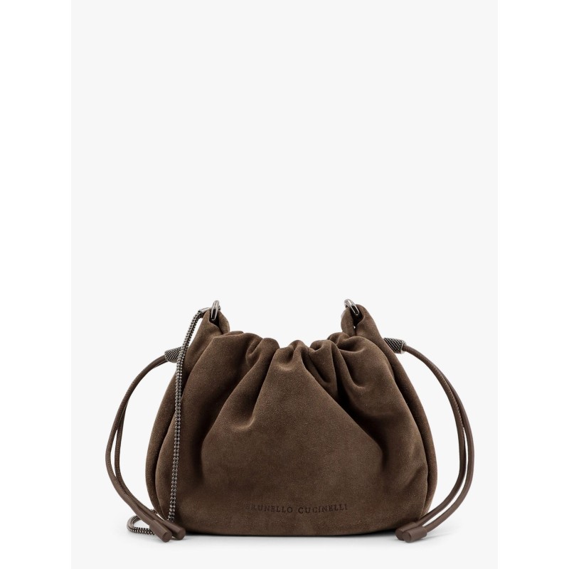 Bucket mellow suede shoulder bag with precious chain