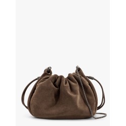 Bucket mellow suede shoulder bag with precious chain