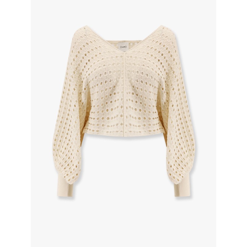 Perforated cotton sweater