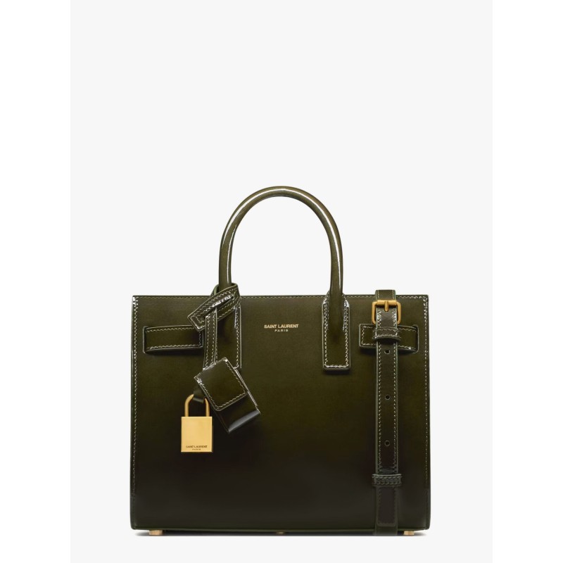 Sac de jour nano patent leather handbag with metal padlock