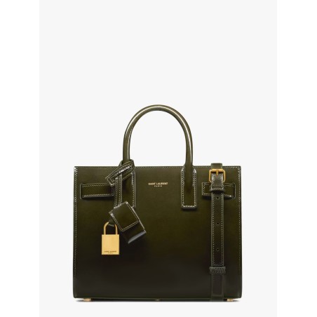Sac de jour nano patent leather handbag with metal padlock