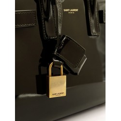 Sac de jour nano patent leather handbag with metal padlock