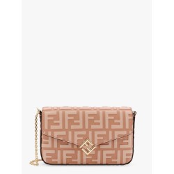 Wallet on chain leather shoulder bag with ff embossed motif