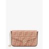 Wallet on chain leather shoulder bag with ff embossed motif