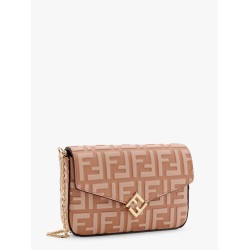 Wallet on chain leather shoulder bag with ff embossed motif