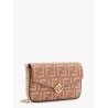 Wallet on chain leather shoulder bag with ff embossed motif