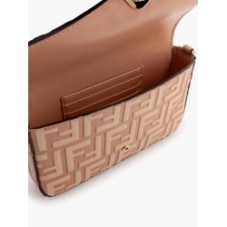 Wallet on chain leather shoulder bag with ff embossed motif